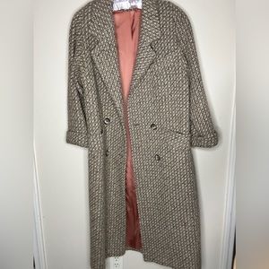 Vintage women’s tweed and wool vintage jacket, silk lined. Large. Trench coat